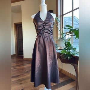Donna Ricco Chocolate Brown Halter Midi Dress